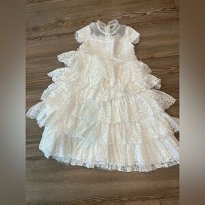 White Lace Tiered Formal Dress for Girls